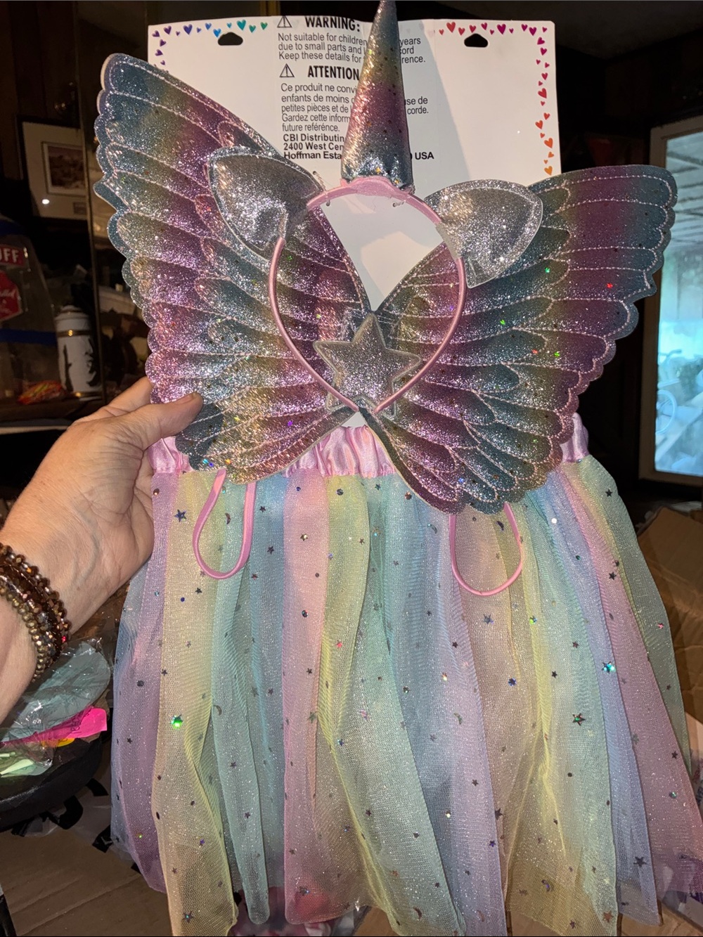 Unbranded Girls' Pastel Rainbow Unicorn Costume Set with Glitter Wings & Horn